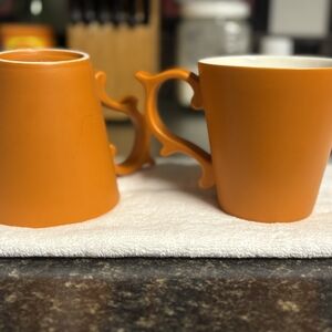 Vintage Starbucks Orange Tazo Rococo Scroll Handle Mugs